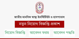জাতীয় মানসিক স্বাস্থ্য ইনস্টিটিউট ও হাসপাতাল নিয়োগ বিজ্ঞপ্তি