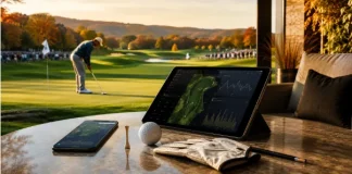 Golfer taking a shot on a sunlit course